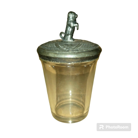 Antique Clear Crystal Glass Pickle Caster W/ Engraved Floral Silver P. Dog Lid - Picture 4 of 9